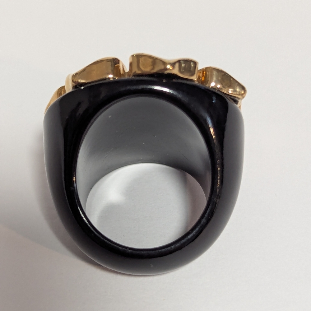 Avon Black & Gold Rhinestone Flower Ring - Picture 4 of 4
